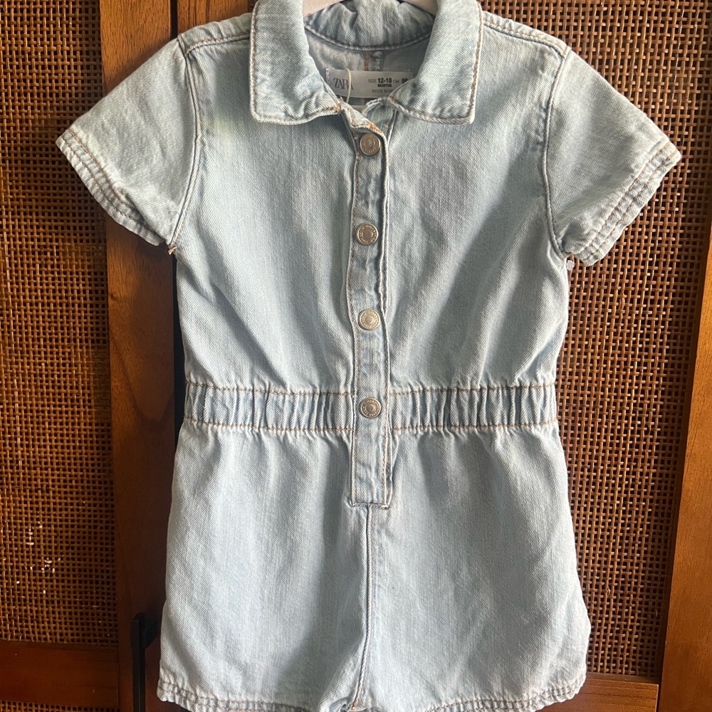 Zara Light Wash Denim Romper